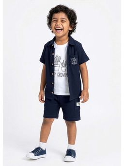 Hopscotch - Cotton Textured T-Shirt with Shorts and Shirt