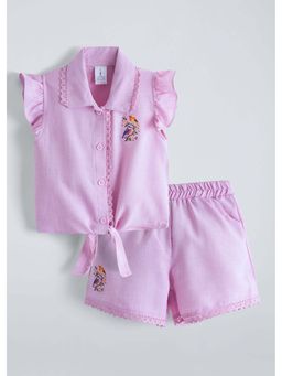 Hopscotch - Lace Collared Cotton Co-ord Set - Pink