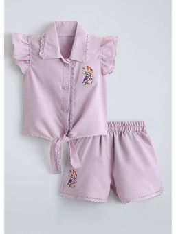 Hopscotch - Lace Collared Cotton Co-ord Set - Lavendar