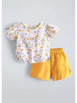 Hopscotch - Floral Puff Sleeves Top and Top with Shorts - Yellow