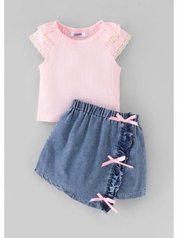 Hopscotch - Bow Applique Ruffle T-Shirt and Skirt Set