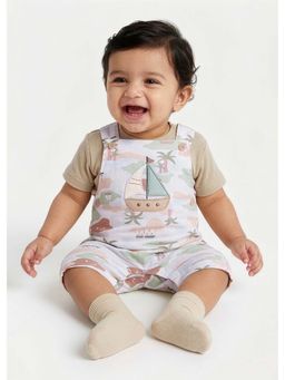 Hopscotch - Tropical Dungaree and T-shirt - Beige
