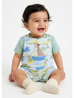 Hopscotch - Tropical Dungaree and T-shirt - Blue