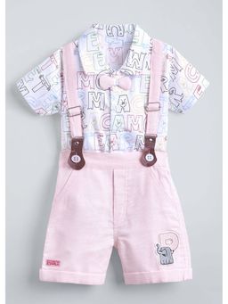 Hopscotch - Elephant and Bow Applique Short Set - Peach