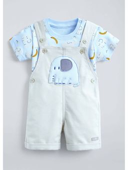 Hopscotch - Elephant Applique T-Shirt and Dungaree - Blue