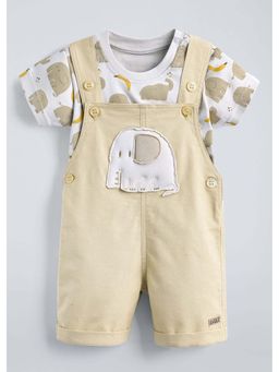 Hopscotch - Elephant Applique T-Shirt and Dungaree - White