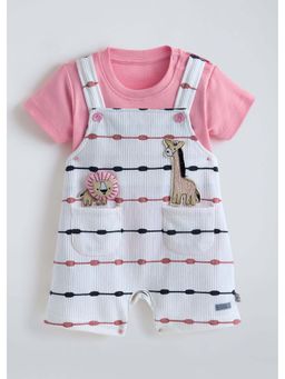 Hopscotch - Animal Applique Cotton T-Shirt and Dungaree - White