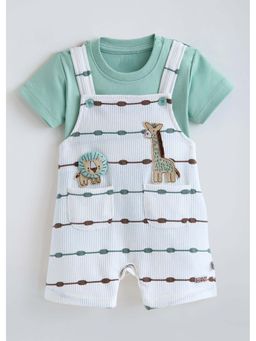 Hopscotch - Animal Applique Cotton T-Shirt and Dungaree - White