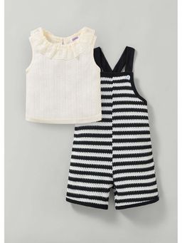 Hopscotch - Striped Textured T-Shirt and Dungaree