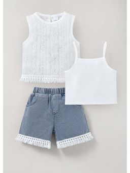 Hopscotch - Fringes Textured Top with Cami and Shorts