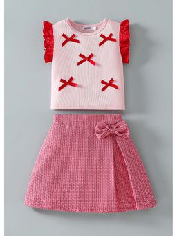 Hopscotch - Bow Applique Textured T-Shirt and Skirt Set