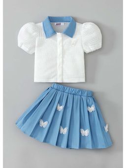 Hopscotch - Butterfly Applique Textured Shirt and Skirt Set