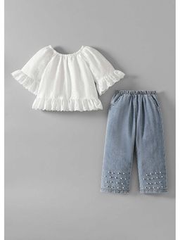 Hopscotch - Schiffli Pearl Ruffled Top with Jeans