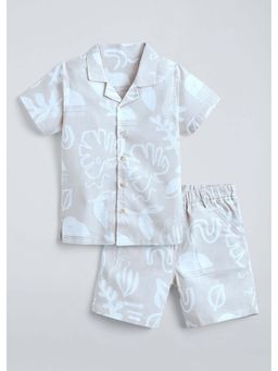 Hopscotch - Tropical Collared Cotton Co-ord Set - Beige