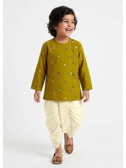 Hopscotch - Leaf Embroidered Angrakha Kurta with Dhoti