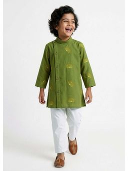 Hopscotch - Lemon Embroidered Cotton Kurta with Pyjama