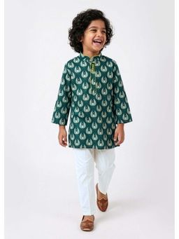 Hopscotch - Peacock Pure Cotton Kurta with Pyjama