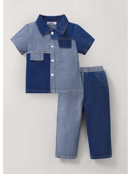 Hopscotch - Denim Cut and Sew Colorblock Shirt with Jeans