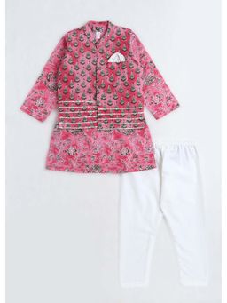 Hopscotch - Floral Printed Cotton Kurta with Jacket and Pyjama
