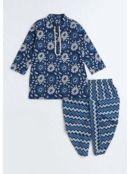 Hopscotch - Floral Lace Cotton Kurta with Dhoti
