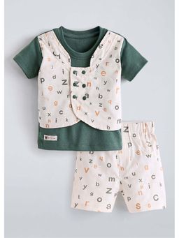 Hopscotch - Typography Pure Cotton 2-Piece Formal Set - Green