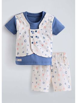 Hopscotch - Typography Pure Cotton 2-Piece Formal Set - Blue