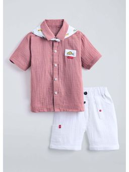 Hopscotch - Textured Collared Shirt with Shorts and Handkerchief - Pink