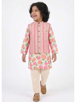 Hopscotch - Pure Cotton Floral Kurta with Jacket and Pyjama
