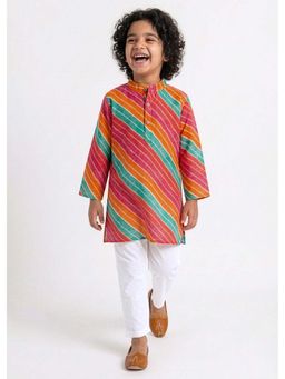 Hopscotch - Striped Pure Cotton Kurta with Pyjama