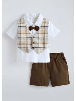 Hopscotch - Checkered Bow Applique 2-Piece Formal Set - White