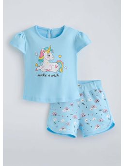 Hopscotch - Unicorn Cotton T-Shirt with Shorts - Blue