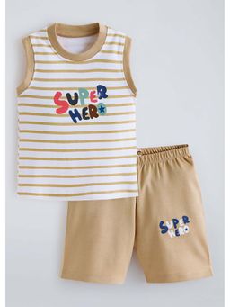Hopscotch - Striped Cotton T-Shirt with Shorts - Beige