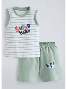 Hopscotch - Striped Cotton T-Shirt with Shorts - Green