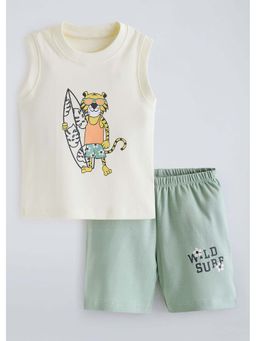 Hopscotch - Tiger Cotton T-Shirt with Shorts - Cream