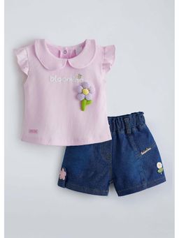 Hopscotch - 3D Floral Applique Short Set - Pink