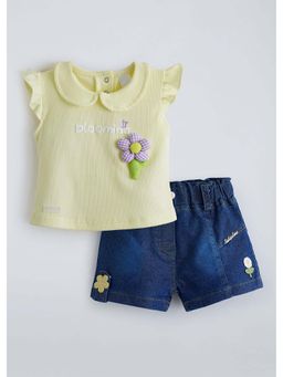 Hopscotch - 3D Floral Applique Short Set - Yellow