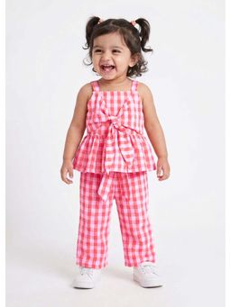 Hopscotch - Checkered Bow Applique Cotton Pant Set