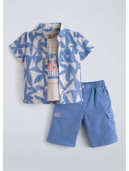 Hopscotch - Tropical Collared Shirt with Vest and Shorts - Blue