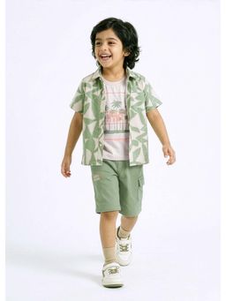 Hopscotch - Tropical Collared Shirt with Vest and Shorts - Green