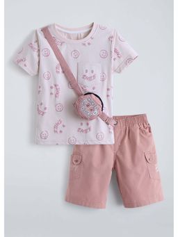 Hopscotch - Smiley Cargo T-Shirt with Shorts and Bag - Peach