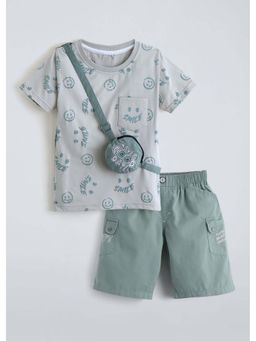 Hopscotch - Smiley Cargo T-Shirt with Shorts and Bag - Green
