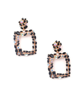 Odette - Gold-Toned Black White Studded Square Drop Earrings