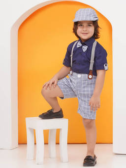 AJ Dezines - Cotton Shirt Half Pant with Suspenders and Cap for Boys (Set of 5)