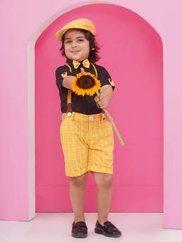 AJ Dezines - Cotton Shirt Half Pant with Suspenders and Cap for Boys (Set of 5)