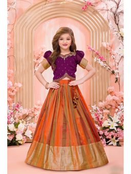 Lagorii - Silk Blend Purple Embroidered Choli With Lehenga