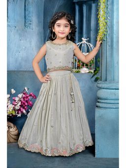 Lagorii - Silk Blend Silver Embroidered Choli With Lehenga