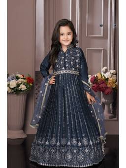 Lagorii - Chiffon Grey Embroidered Gown With Dupatta