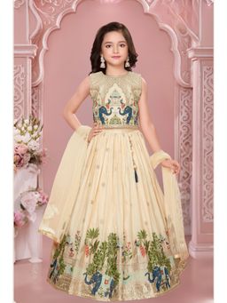 Lagorii - Georgette Cream Embroidered Choli With Lehenga And Dupatta