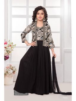 Lagorii - Black Embroidered Top Palazzo With Dupatta And Jacket