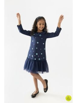 A Little Fable - Polyester Navy Blue Floral Dress